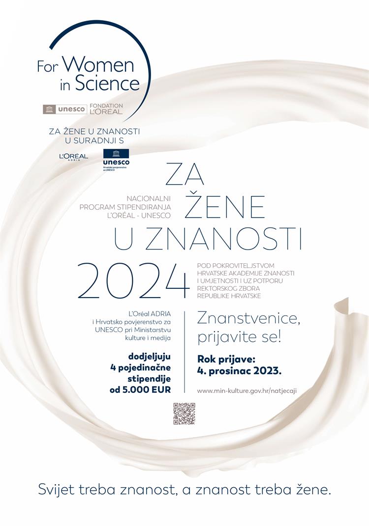 Otvoren natječaj za Nacionalni program stipendiranja L'Oréal-UNESCO „Za žene u znanosti“ 2024.